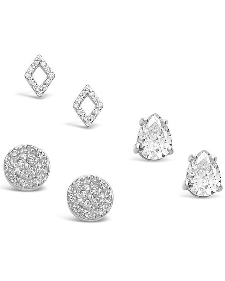 Sterling Forever Silver Cz Geo Set Of 3 Studs