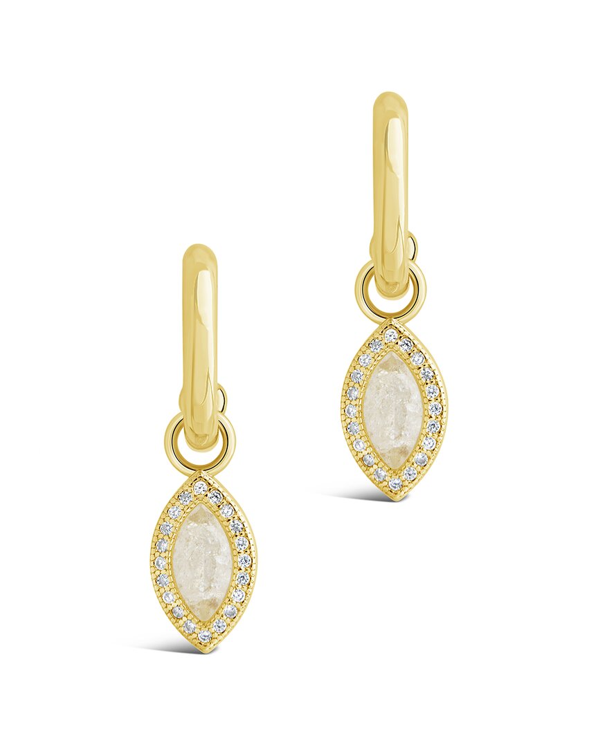 Sterling Forever Calla Cz Charm Drop Hoop Earrings In Gold