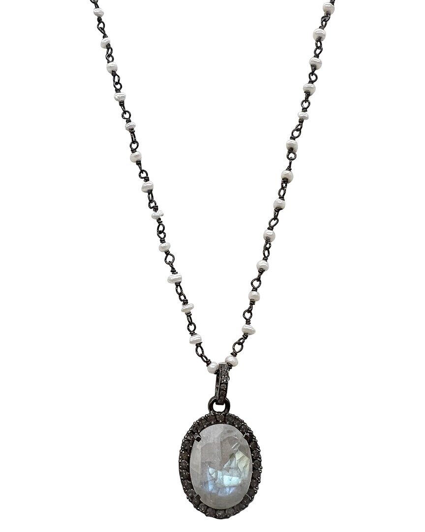 Adornia Fine Jewelry Silver 11.60 Ct. Tw. Diamond & Moonstone 2mm Pearl  Pendant Necklace
