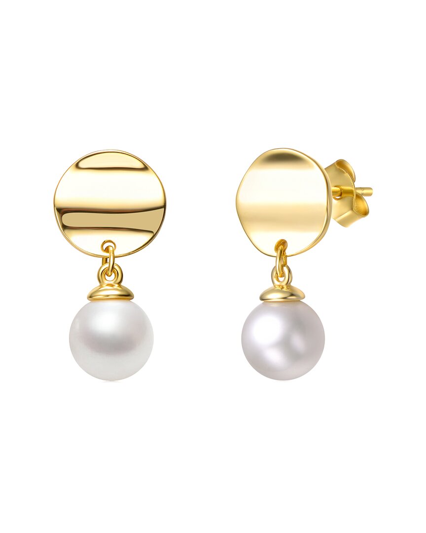 GENEVIVE GENEVIVE 14K OVER SILVER 7.5MM PEARL DANGLE EARRINGS