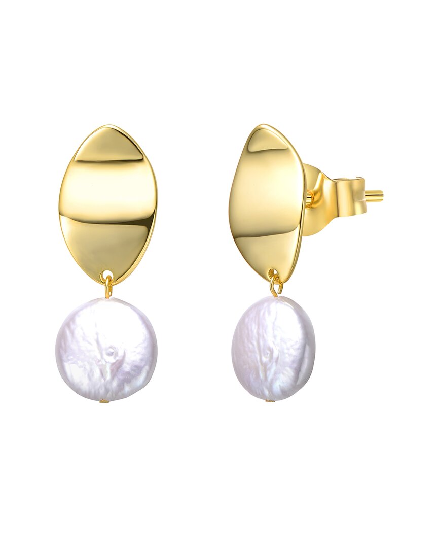 Genevive 14k Plated 13mm Pearl Dangle Earrings