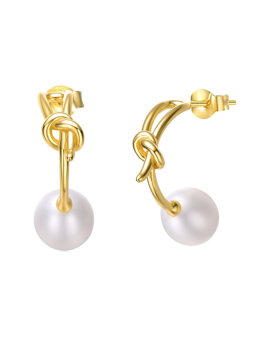 Genevive 14k Plated 5mm Pearl Dangle Earrings