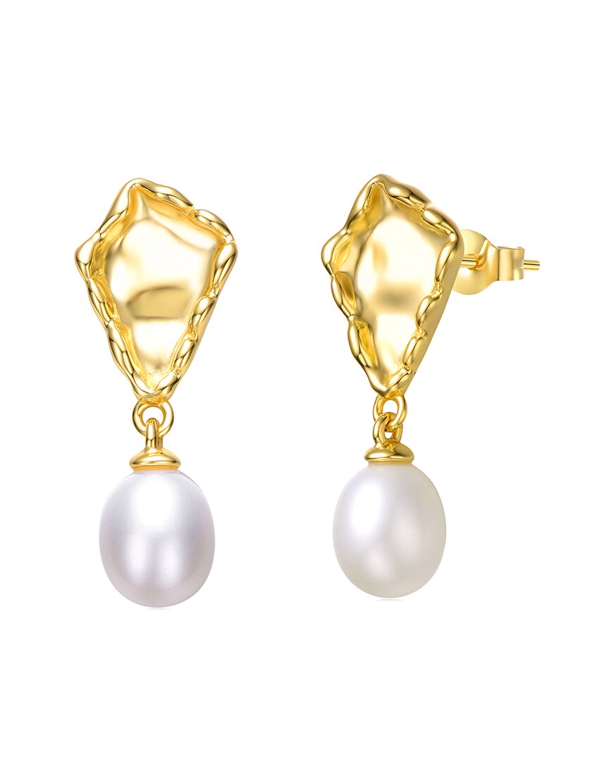 Genevive 14k Plated 7.5mm Pearl Dangle Earrings