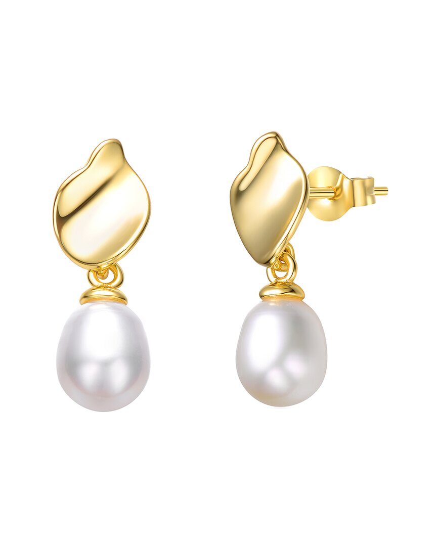Genevive 14k Plated 7.5mm Pearl Dangle Earrings
