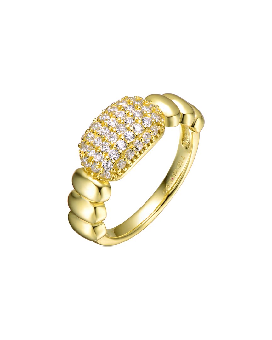 Genevive Sterling Silver 14k Yellow Gold Plated With Cubic Zirconia Pave Scalloped Ring