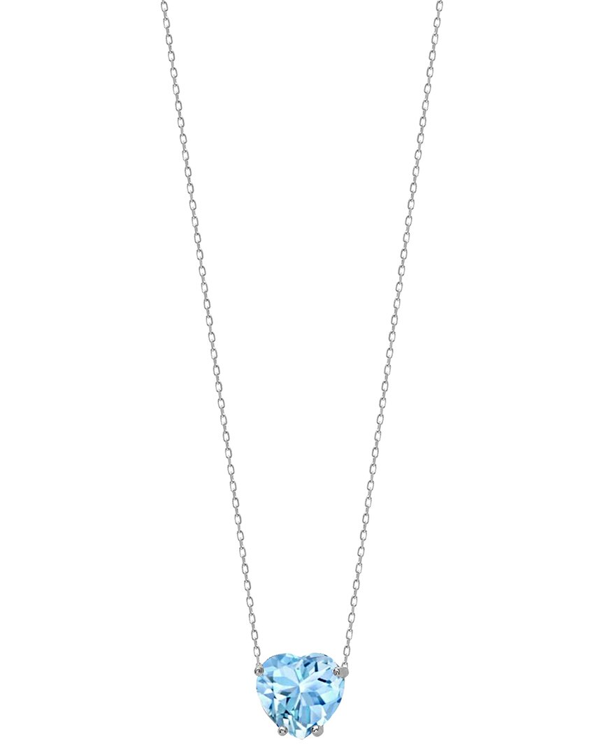 Gabi Rielle Aquamarine Heart Cushion Cut Solitaire Necklace Cz In Silver