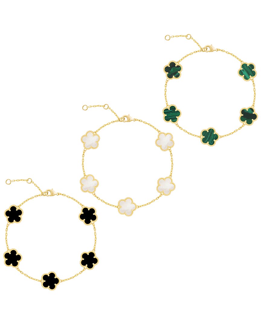 Jankuo Flower 14k Plated Onyx Bracelet Set