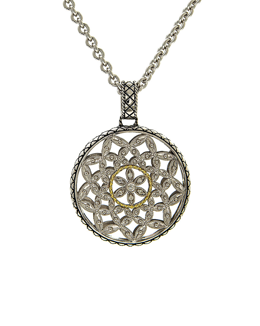 Andrea Candela Tesoro 18k & Silver 0.012 Ct. Tw. Diamond Large Round Flower Pattern Necklace