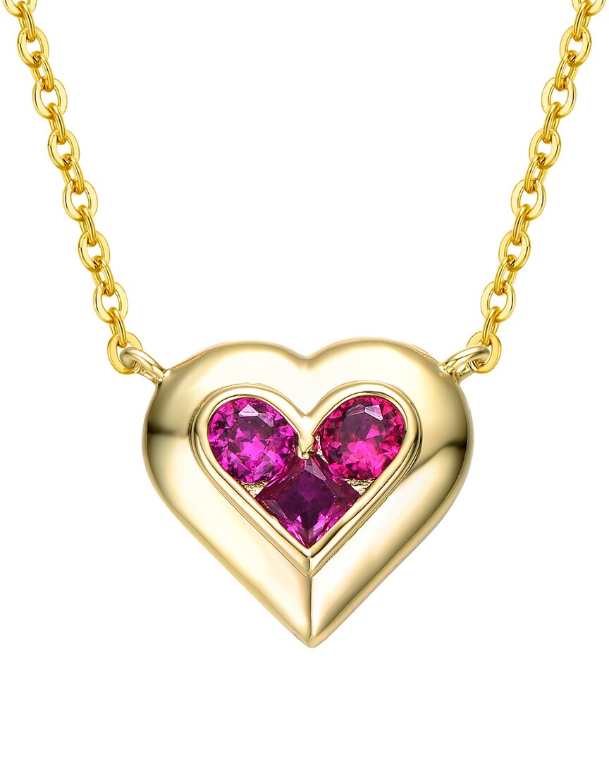 Rachel Glauber 14k Plated Cz Heart Necklace In Gold