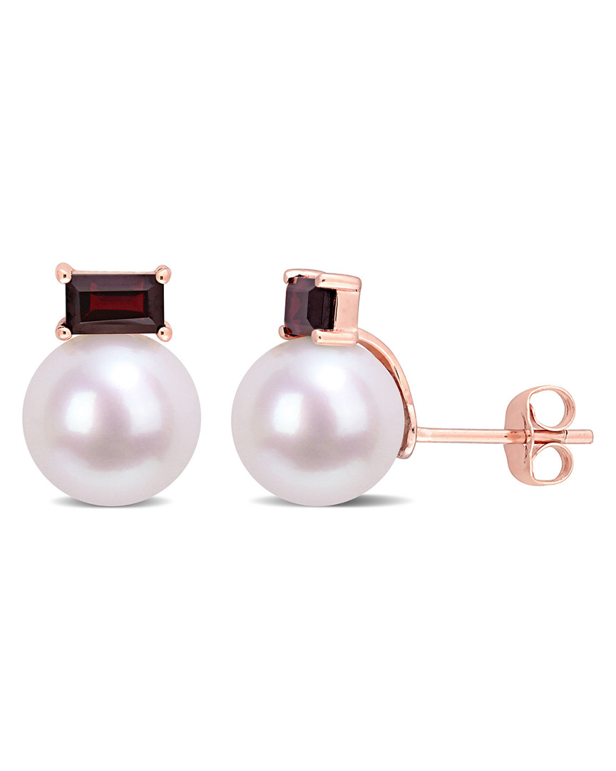 Rina Limor 10k Rose Gold 0.74 Ct. Tw. Garnet 9-9.5 Pearl Earrings