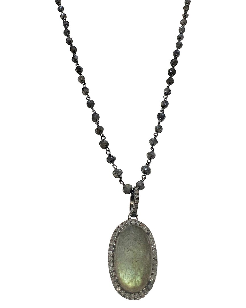 Adornia Fine Jewelry Silver 13.30 Ct. Tw. Diamond & Labradorite Oval Pendant  Necklace
