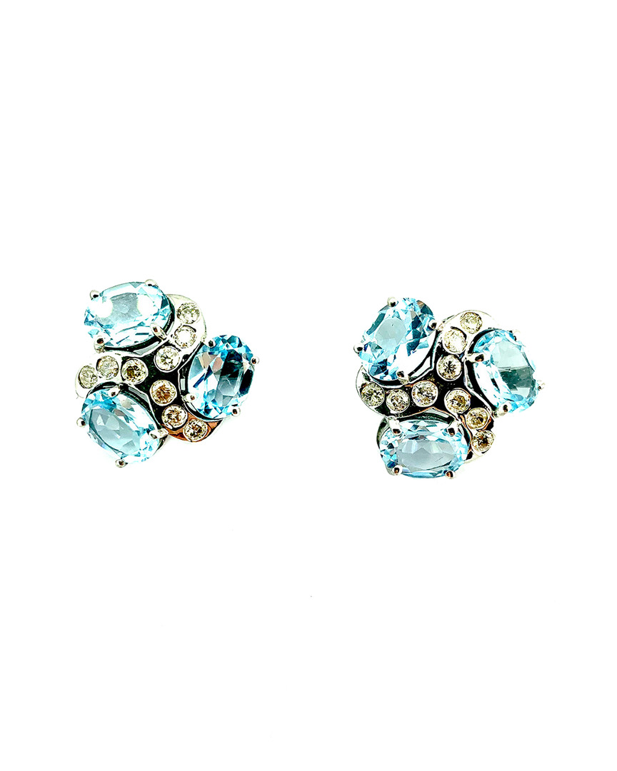 Arthur Marder Fine Jewelry 14k & Silver 0.35 Ct. Tw. Diamond & Topaz Earrings In Blue