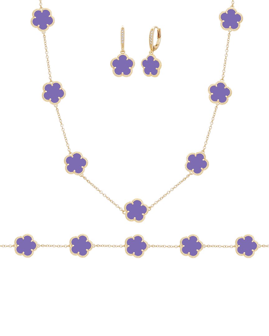Jankuo Flower 14k Plated Cz Earrings In Purple