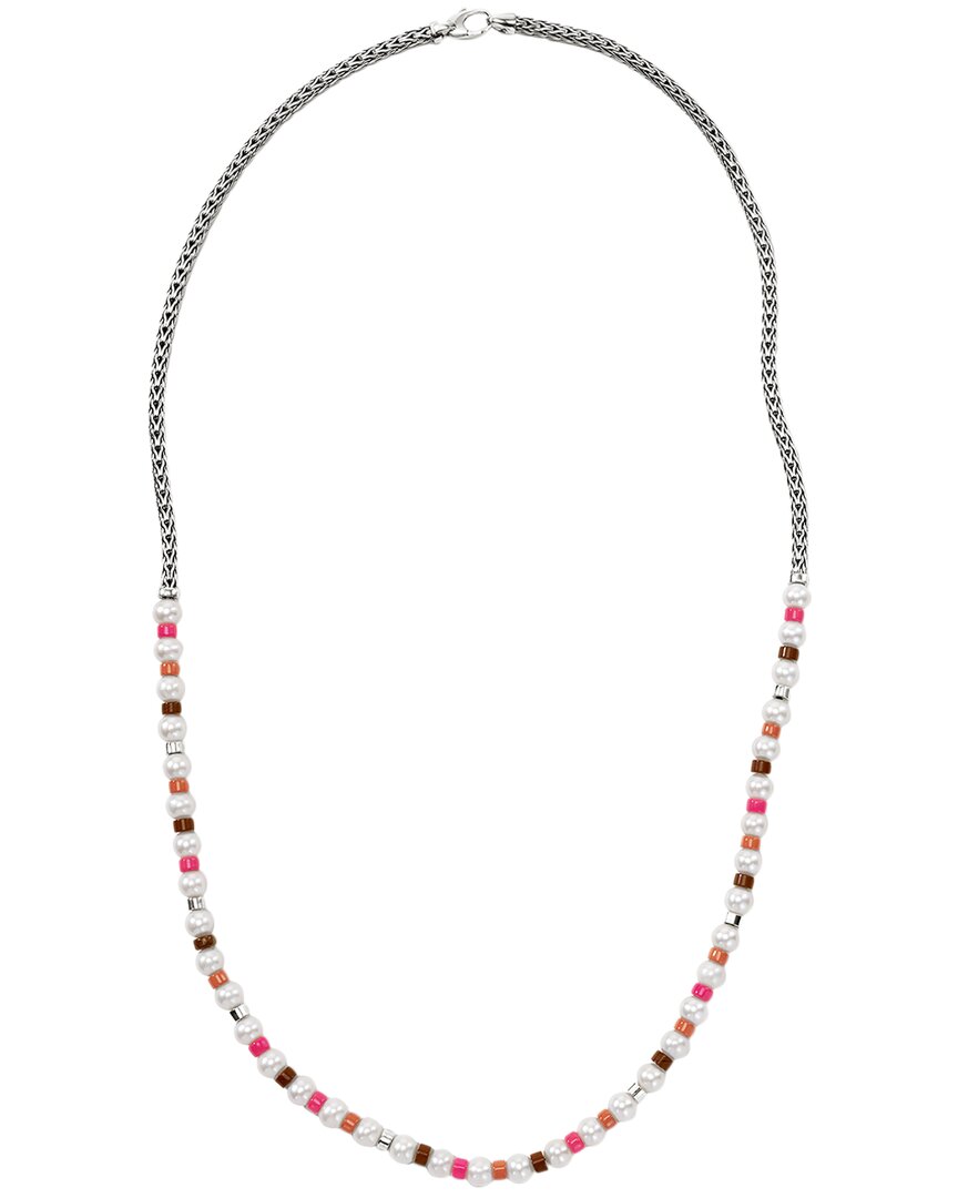 John Hardy Silver Red Jasper With Pink Enamel & Orange Enamel & 5.5-6mm Pearl Colorblocked Necklace