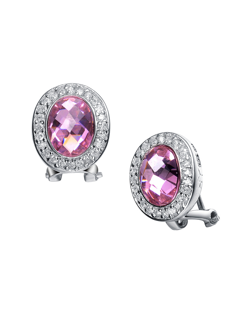 Genevive Sterling Silver Pink Cubic Zirconia Stud Earrings