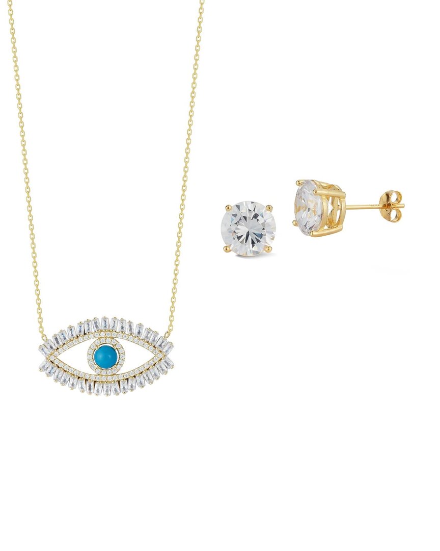 Glaze Jewelry 14k Over Silver Cz Evil Eye Necklace & Studs Set