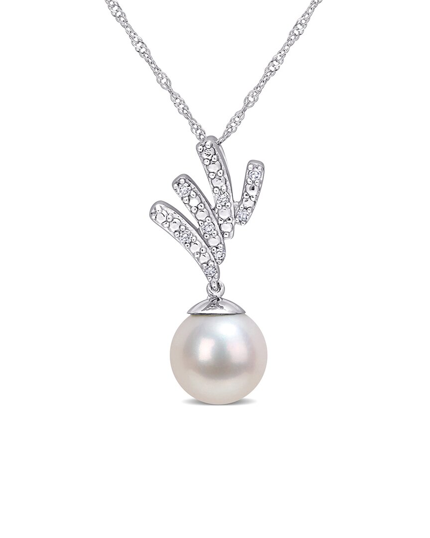 Rina Limor 10k Diamond 8-8.5mm Pearl Necklace