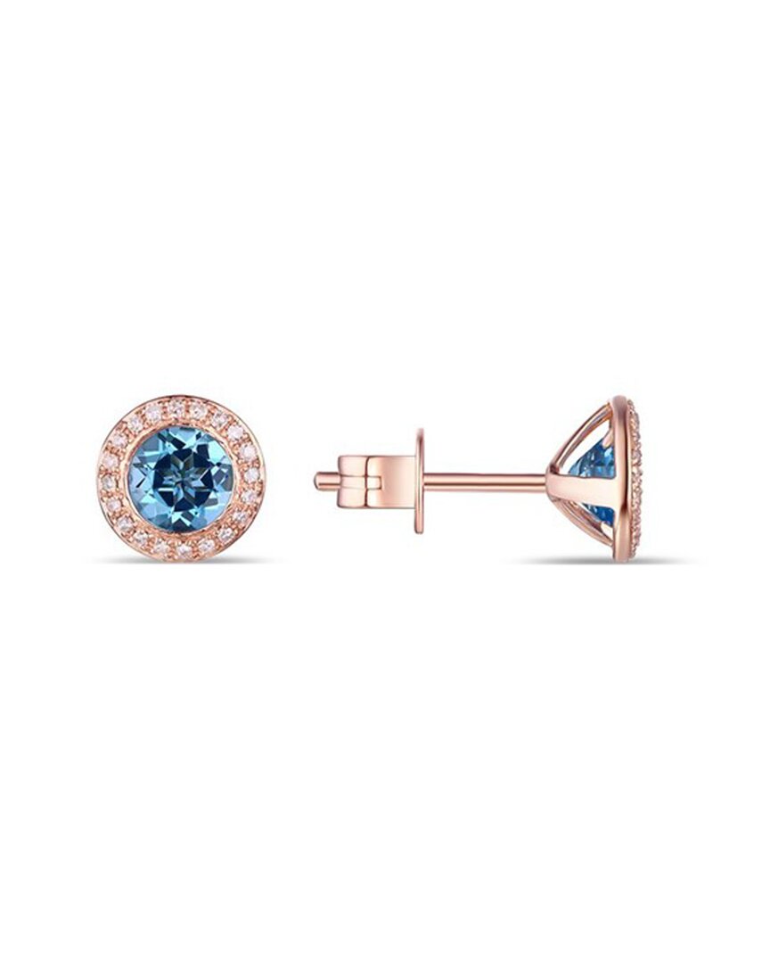 Shop Diana M. Fine Jewelry 14k Rose Gold 1.63 Ct. Tw. Diamond & Blue Topaz Halo Studs