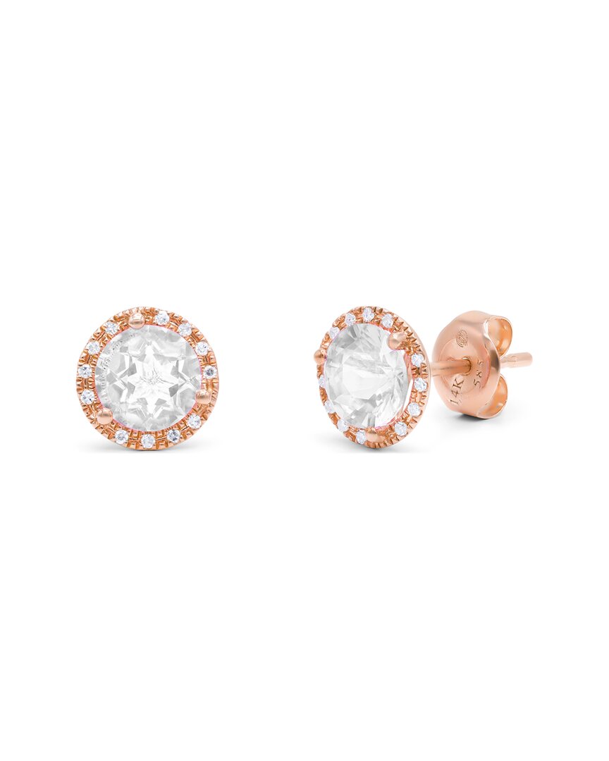 Shop Diana M. Fine Jewelry 14k Rose Gold 1.66 Ct. Tw. Diamond & White Topaz Halo Studs