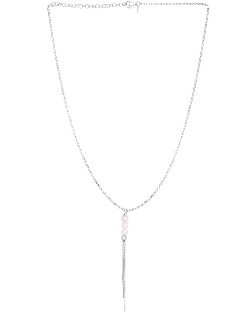 Italian Silver 3-4mm Pearl Lariat Necklace