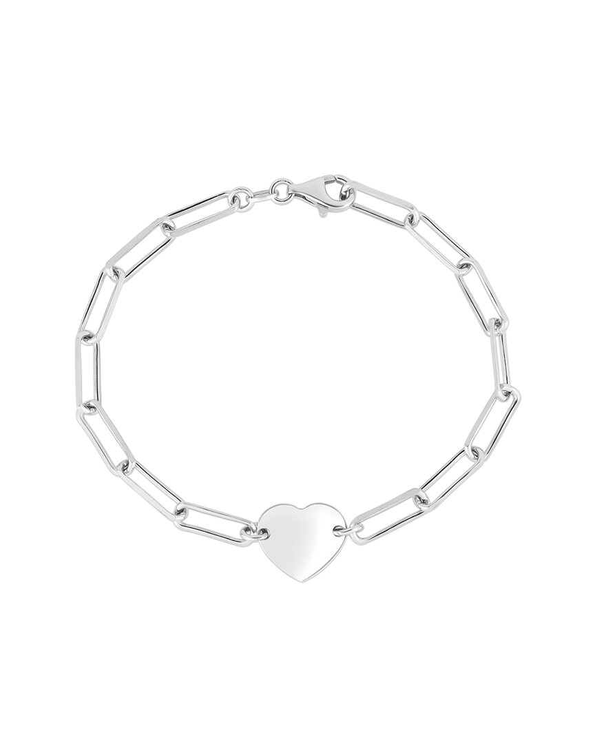 Italian Silver Paperclip Link Heart Bracelet In Metallic