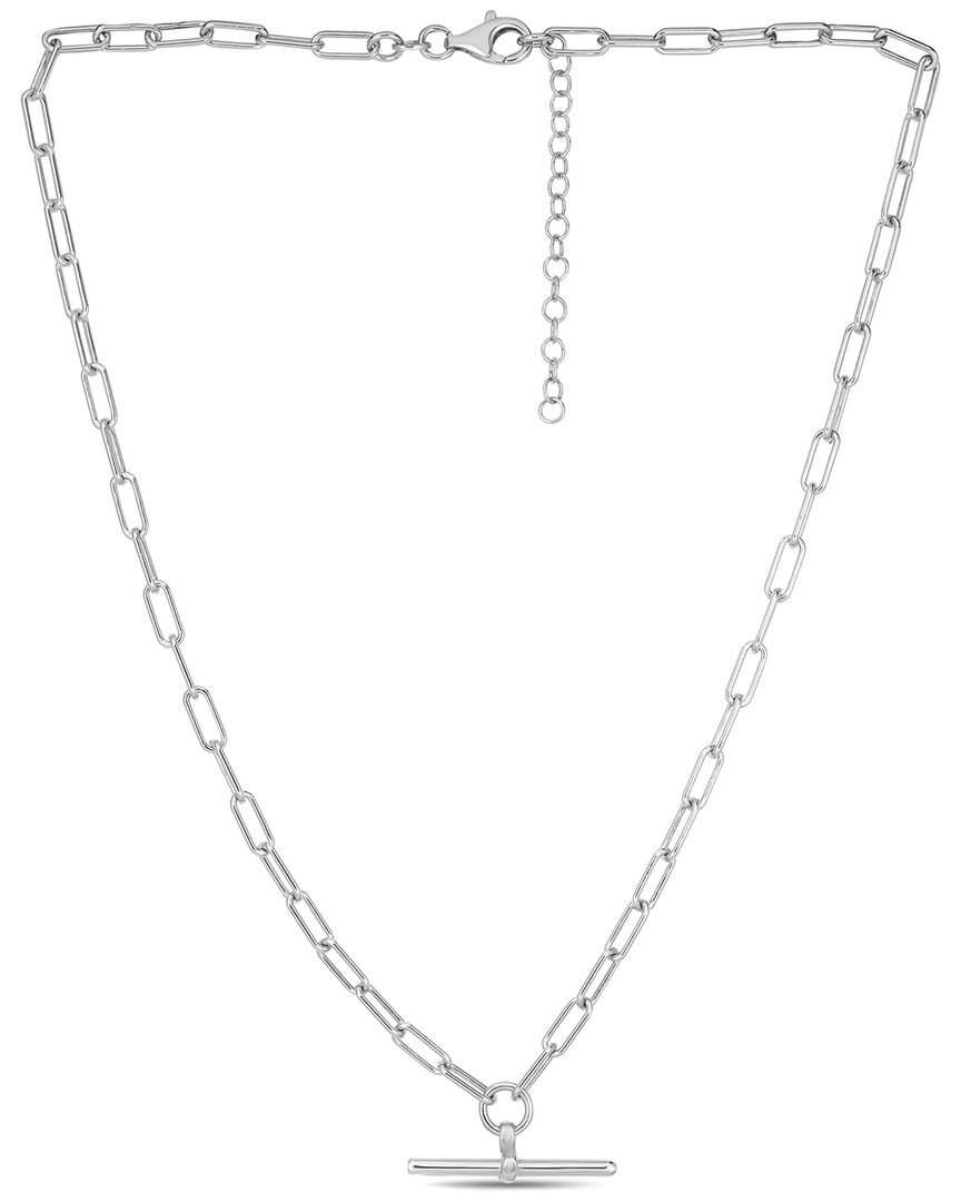 Italian Silver Paperclip Link Toggle Necklace