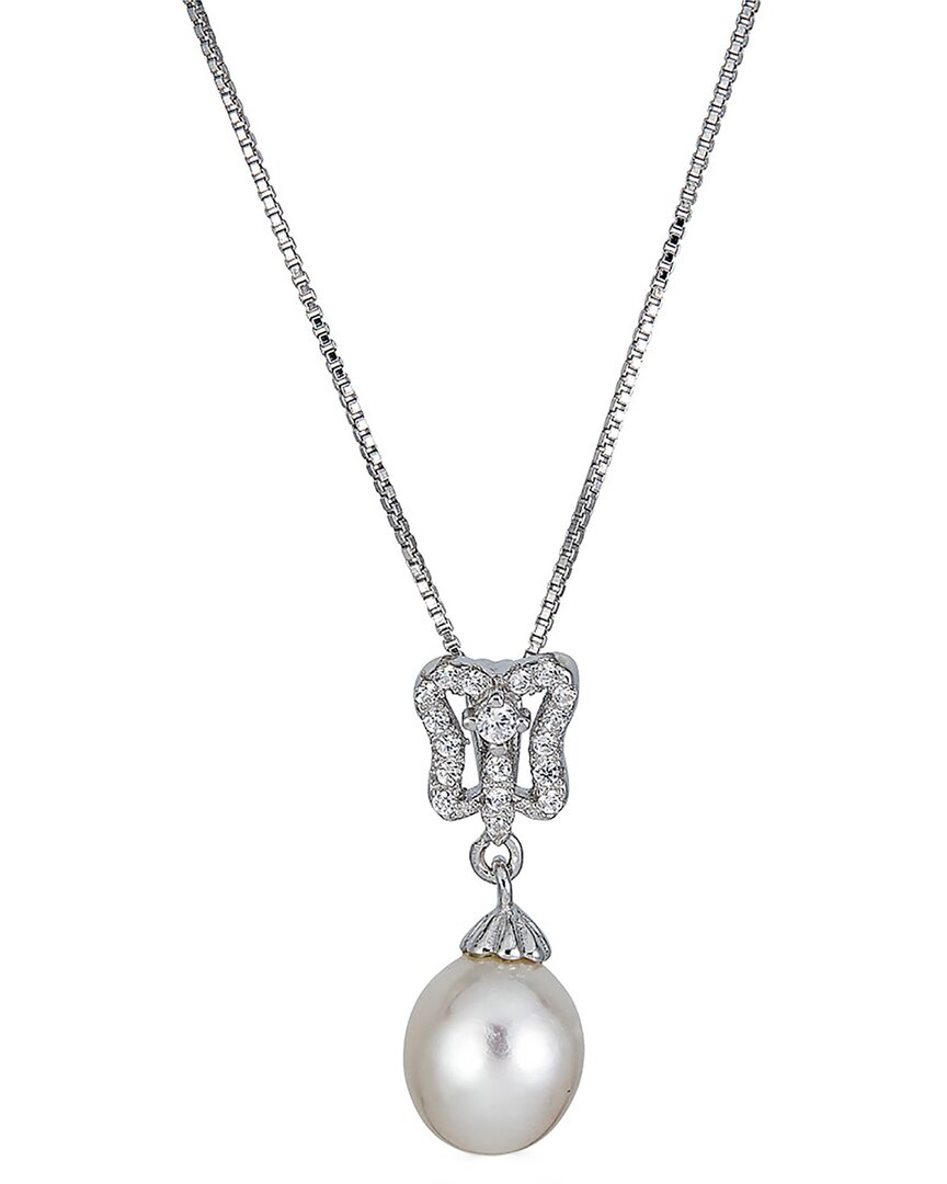 Belpearl Silver 7-8mm Pearl Cz Pendant Necklace