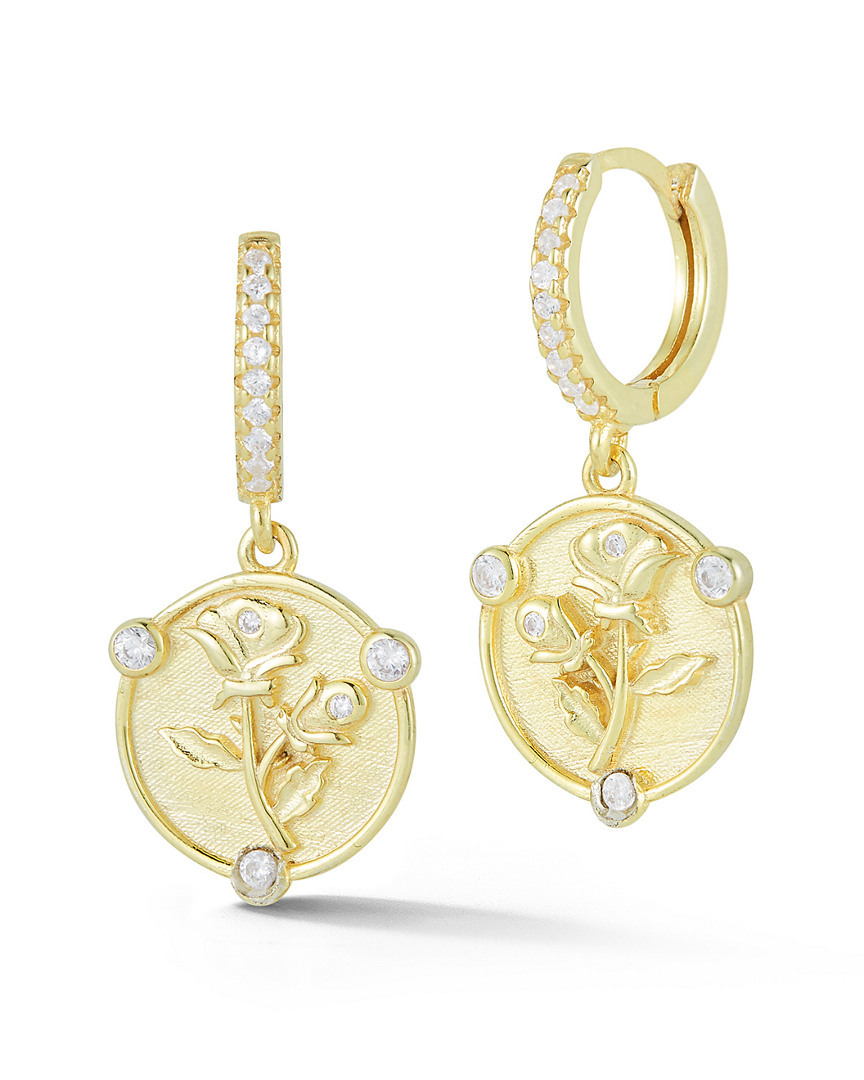 Sphera Milano Gold Over Silver Round Floral Huggie Earrings