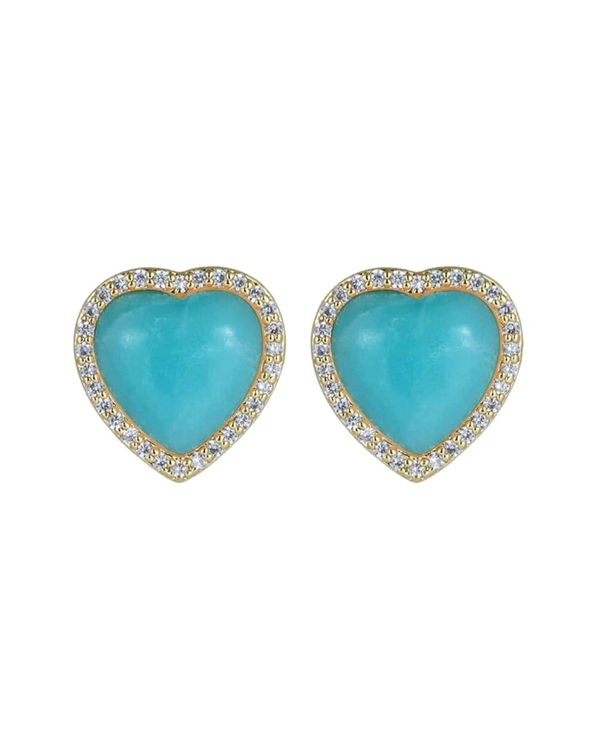 Liv Oliver 18k Plated 13.50 Ct. Tw. Amazonite Cz Amazonite Love Post Earrings In Blue