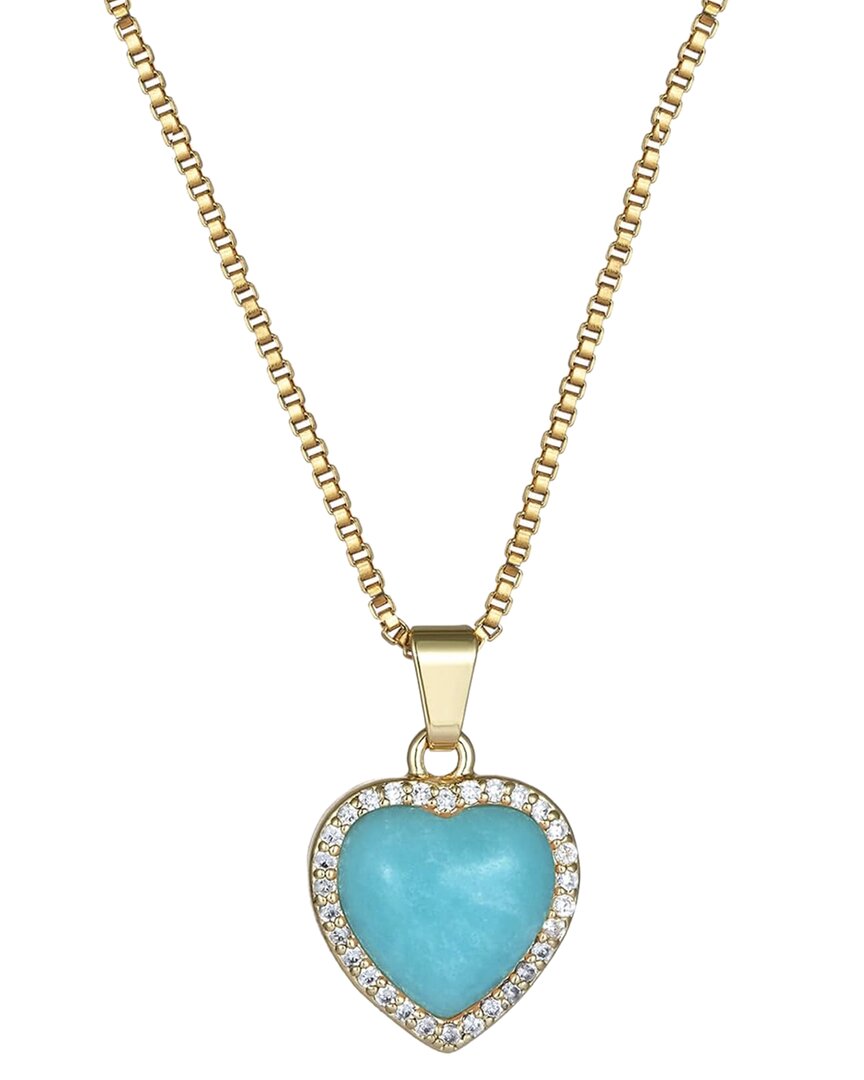 Liv Oliver 18k Plated 6.75 Ct. Tw. Amazonite Cz Love Pendant Necklace In Gold