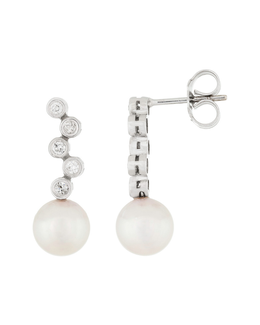 Splendid Pearls 14k 0.20 Ct. Tw. Diamond 7-7.5mm Pearl Earrings