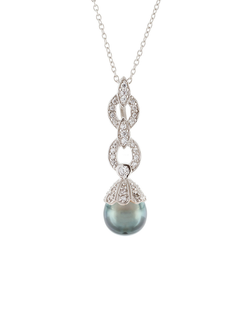 Splendid Pearls Rhodium Over Silver 9-10mm Pearl Pendant Necklace