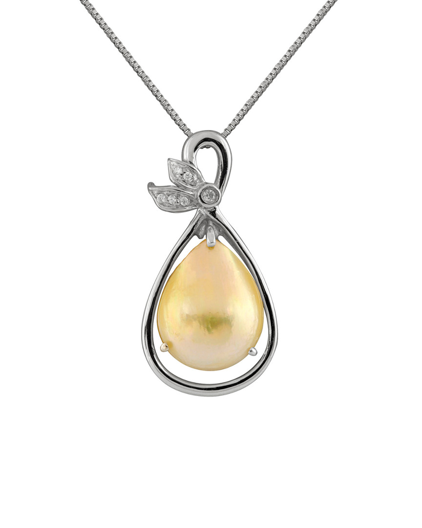 Shop Splendid Pearls Rhodium Over Silver 8x14mm Pearl Mabe Pendant Necklace