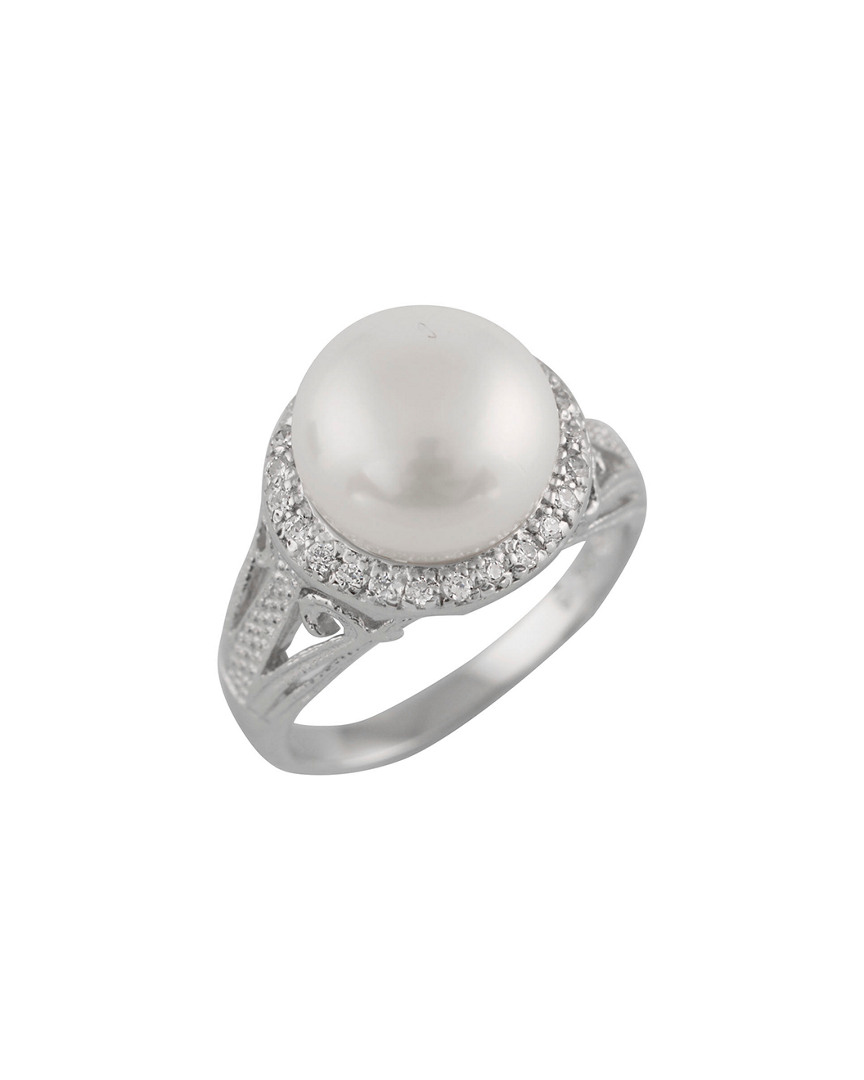 Splendid Pearls Rhodium Over Silver 10-10.5mm Pearl Ring In White