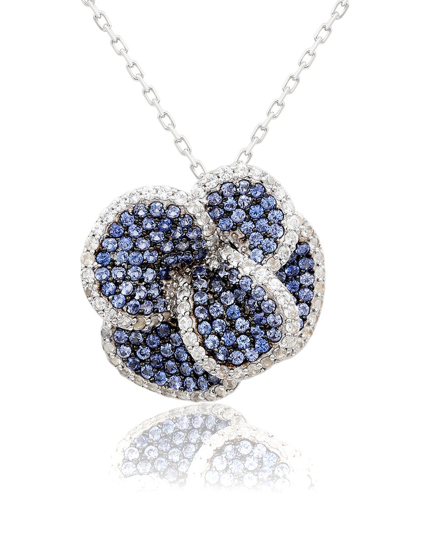 Suzy Levian Sterling Silver Pink Sapphire And Diamond Pave Peony Flower Pendant With Chain