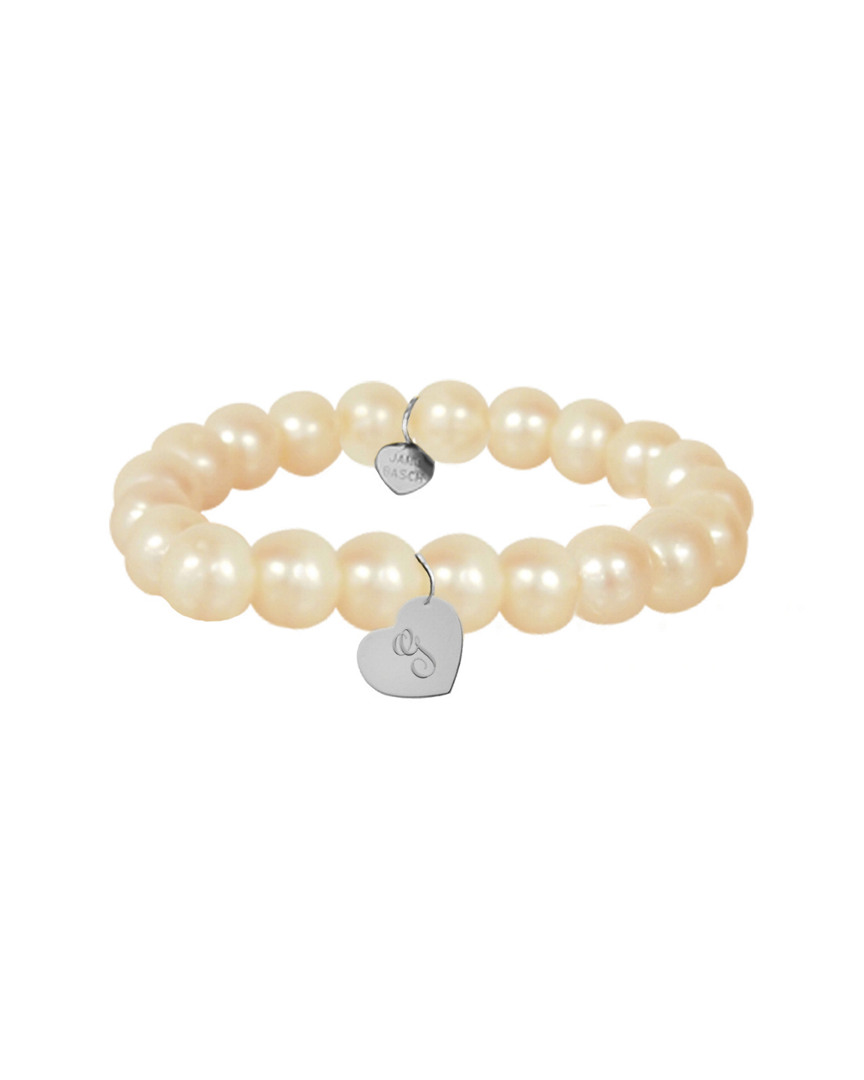Jane Basch Dnu 0 Units Sold 14k 8mm Pearl Dangling Heart Initial Bracelet (a-z) In Multicolor
