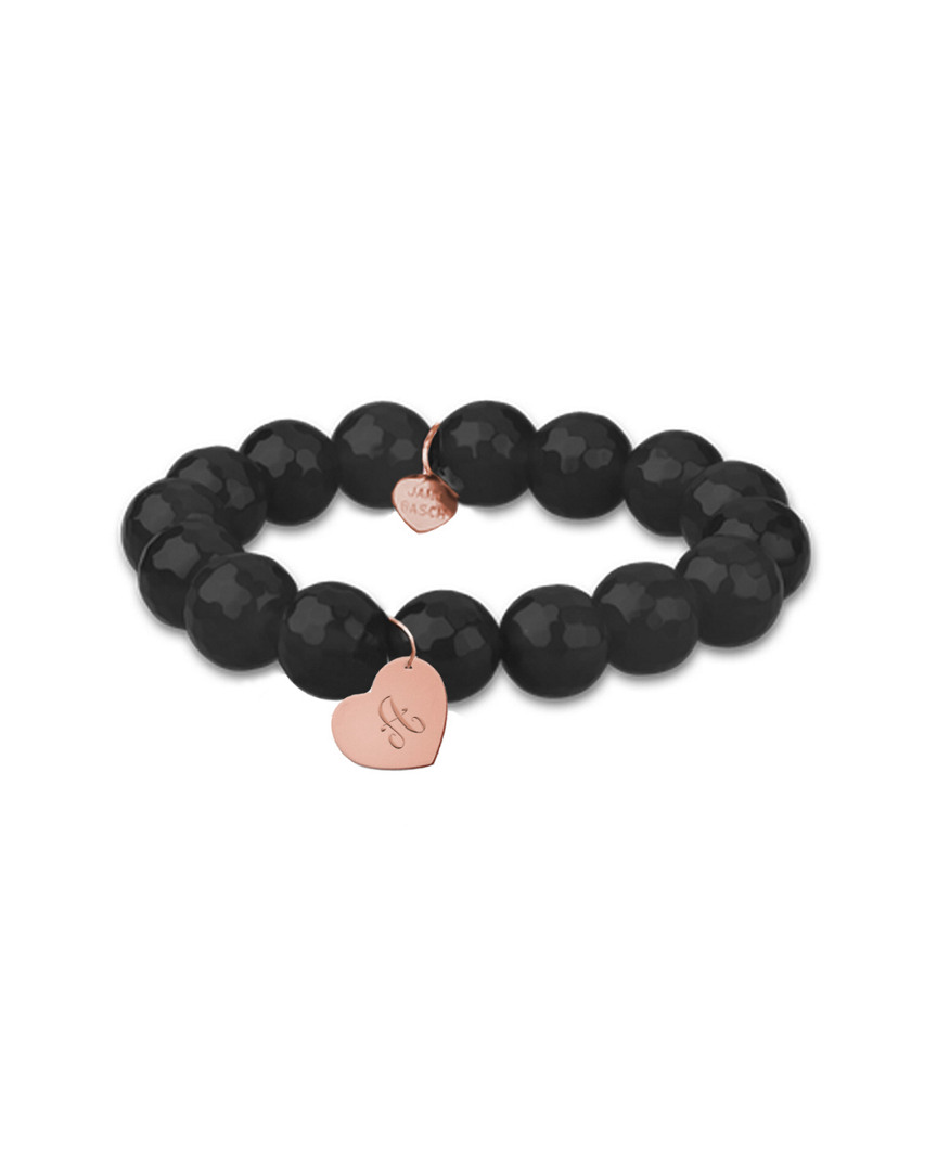 Jane Basch Dnu 0 Units Sold  14k Rose Gold Onyx Dangling Heart Initial Bracelet (a-z) In Multicolor