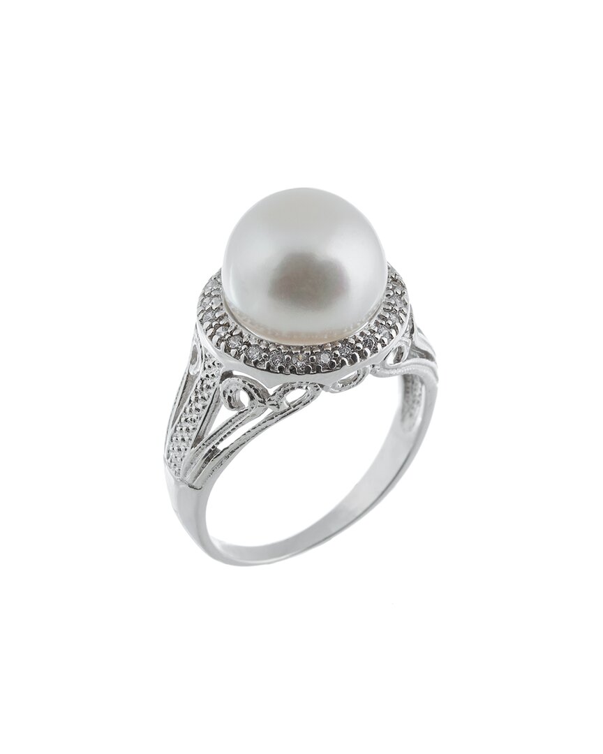 Splendid Pearls Rhodium Over Silver 10-10.5mm Pearl Ring In Metallic