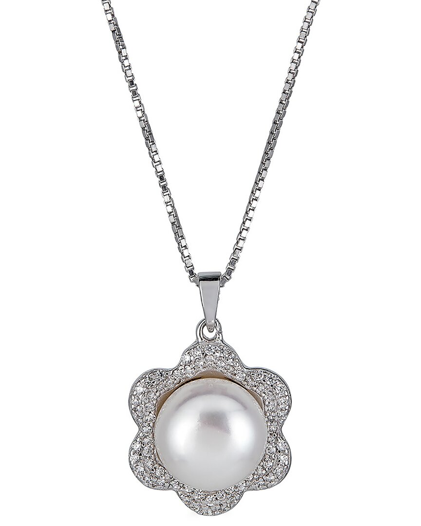 Belpearl Silver 11mm Pearl Cz Pendant Necklace