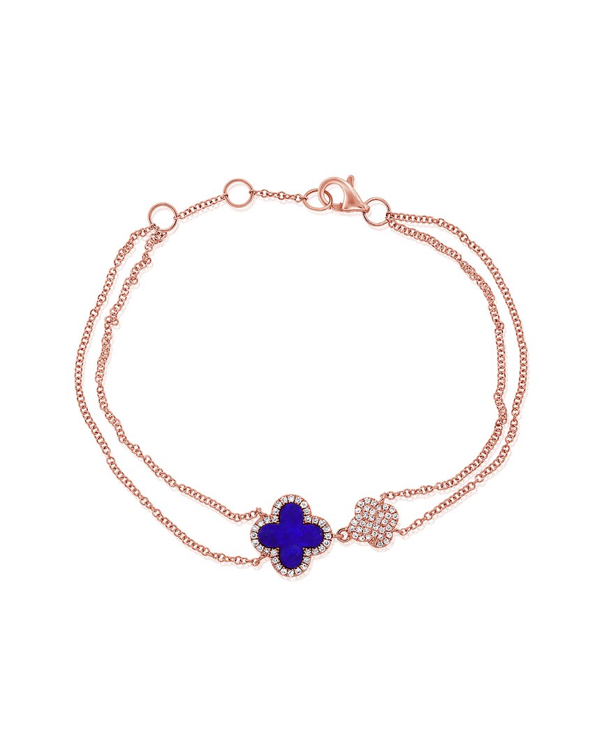Sabrina Designs 14k Rose Gold 1.02 Ct. Tw. Diamond & Lapis Flower Bracelet