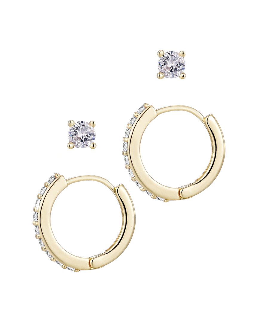 Adornia Set Of 2 Cubic Zirconia Huggie Hoop Earrings In Gold
