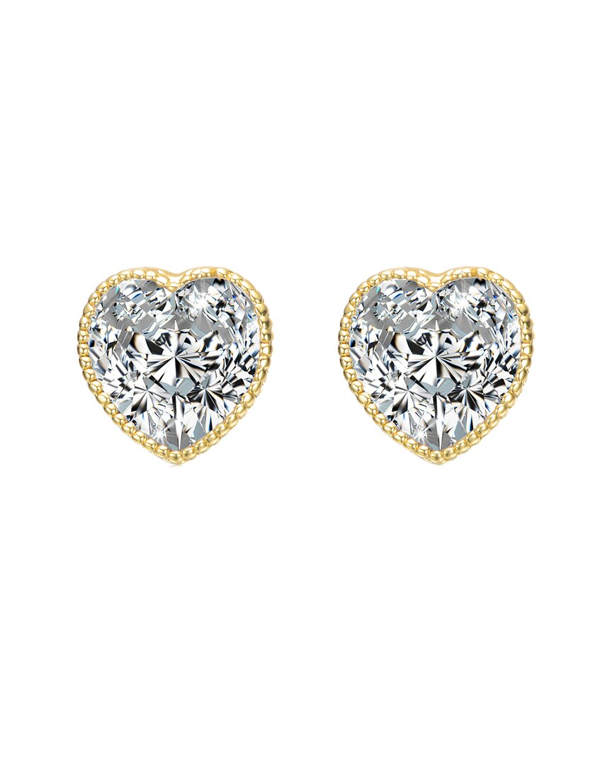 Rachel Glauber Heart Bezel Set Clear Cubic Zirconia Stud Earrings