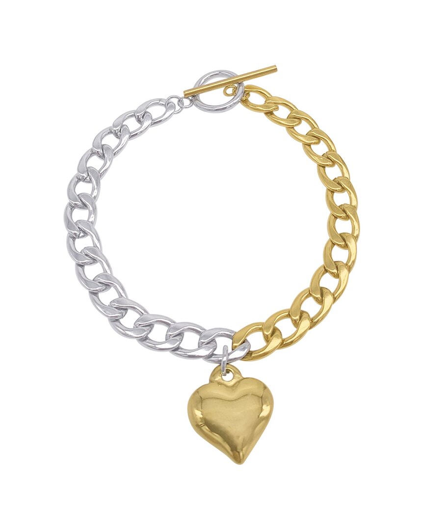 Adornia Water Resistant Half And Half Heart Chain Toggle Bracelet Silver Gold