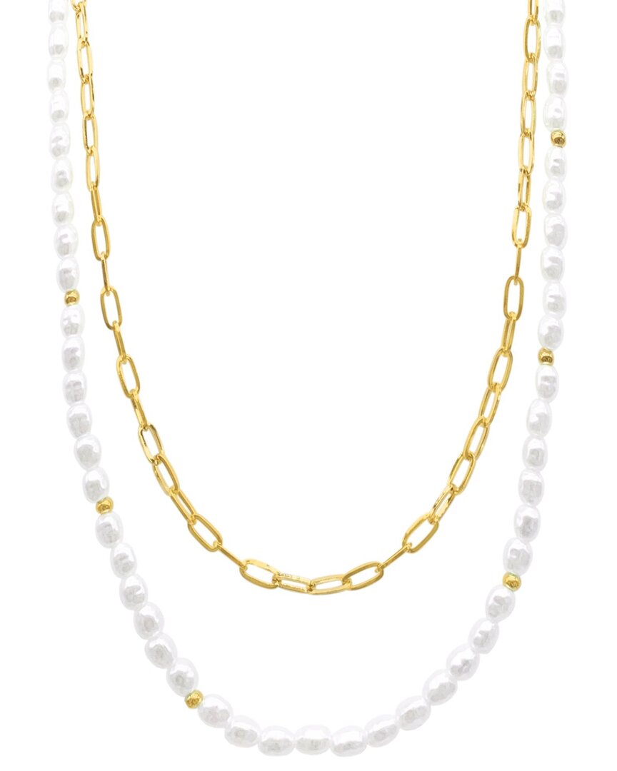 Adornia 14k Plated Pearl Paperclip Layered Necklace