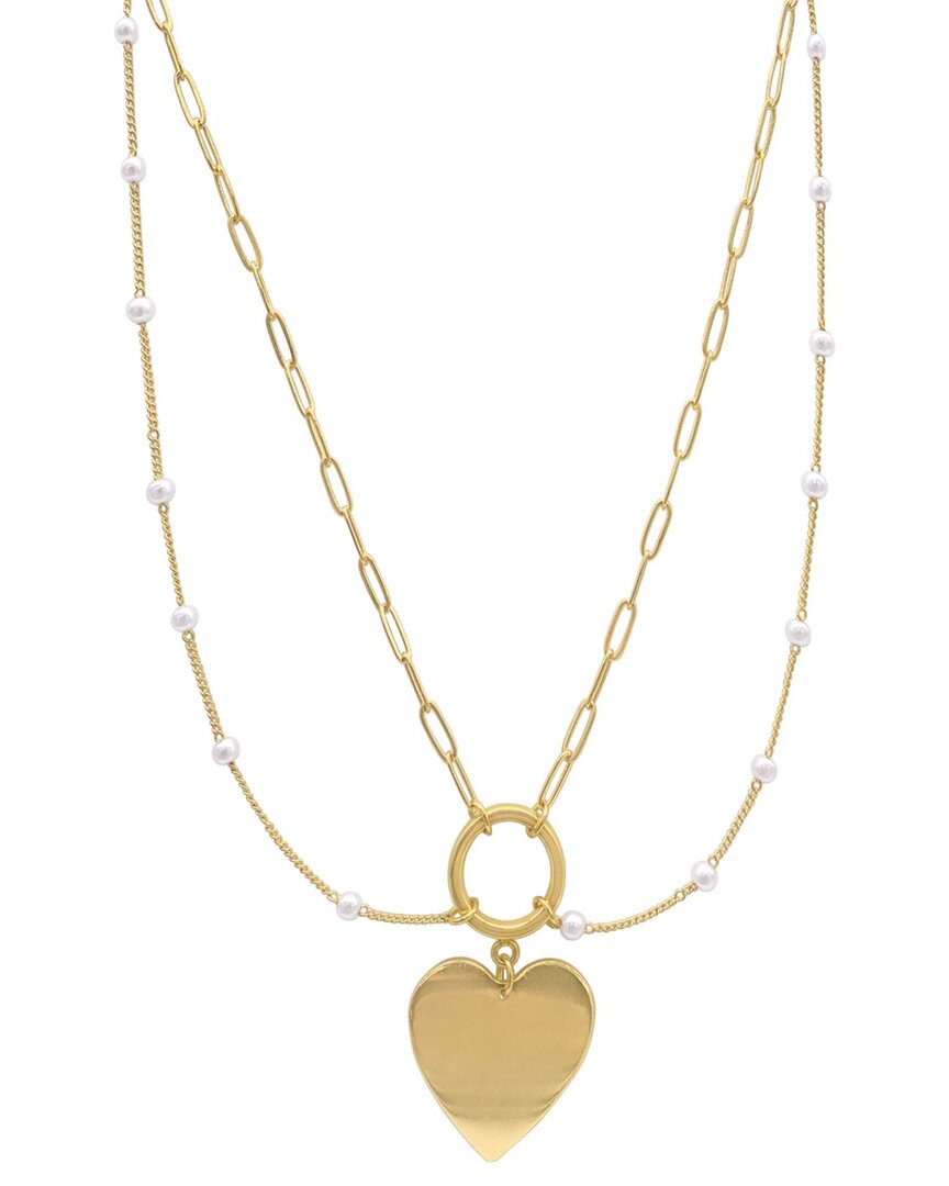 Adornia Imitation Pearl Mixed Chain Heart Pendant Necklace In Yellow