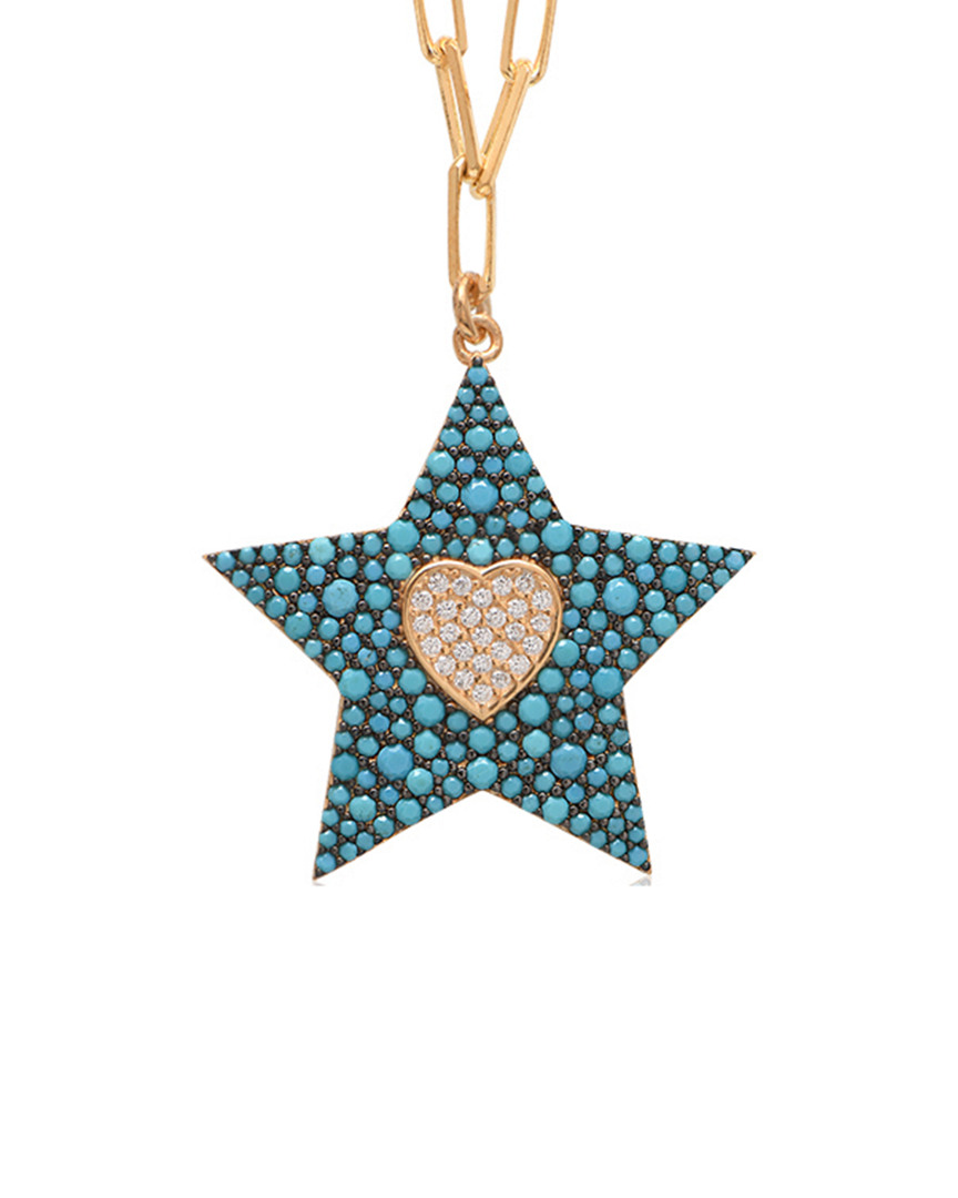 Gabi Rielle 14k Over Silver Turquoise Cz Star & Heart Necklace