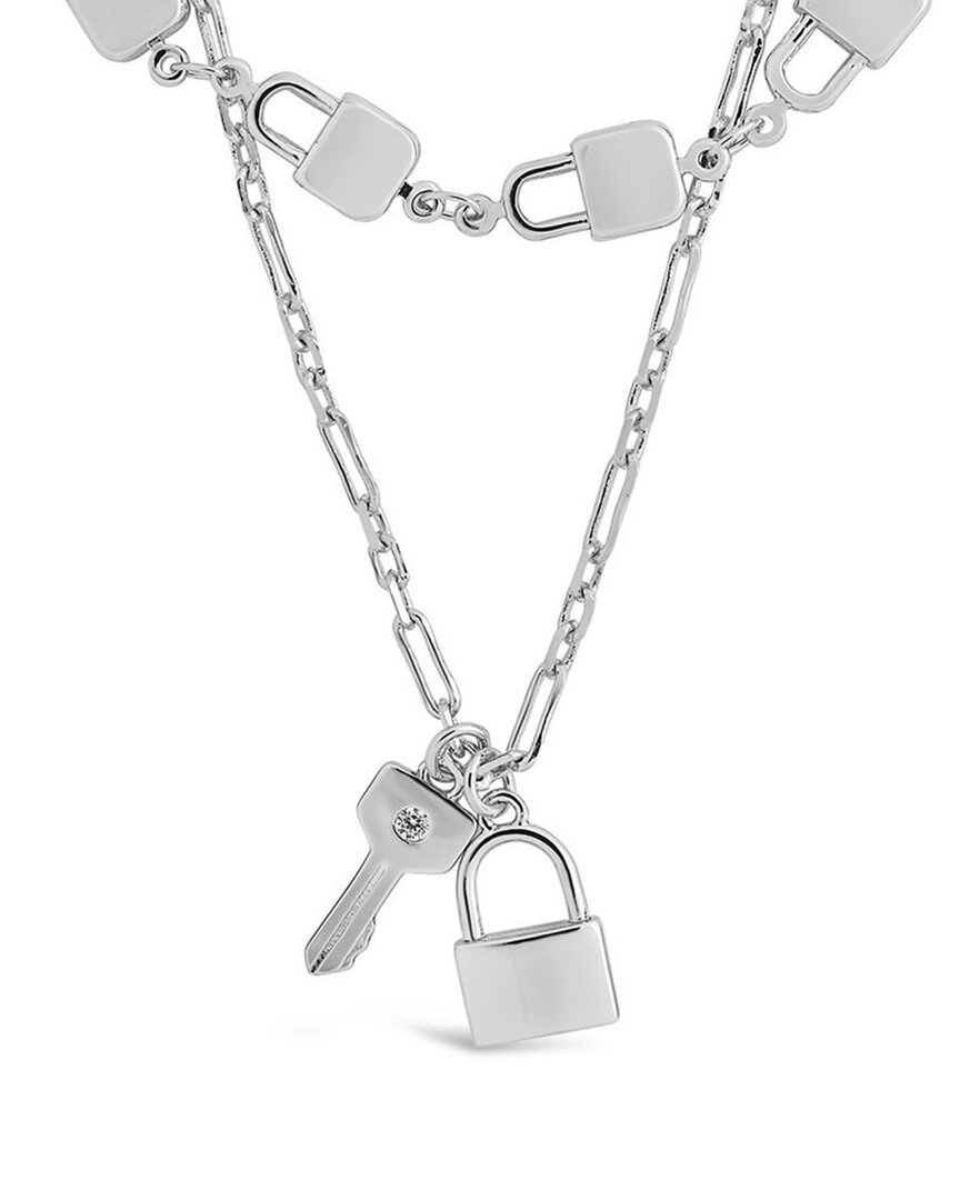 Sterling Forever Rhodium Plated Lock & Key Necklace