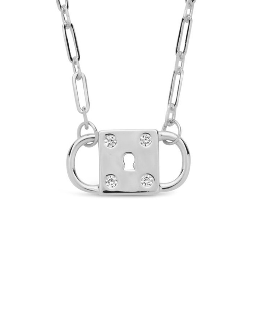 Sterling Forever Rhodium Plated Cz Double Padlock Pendant Necklace