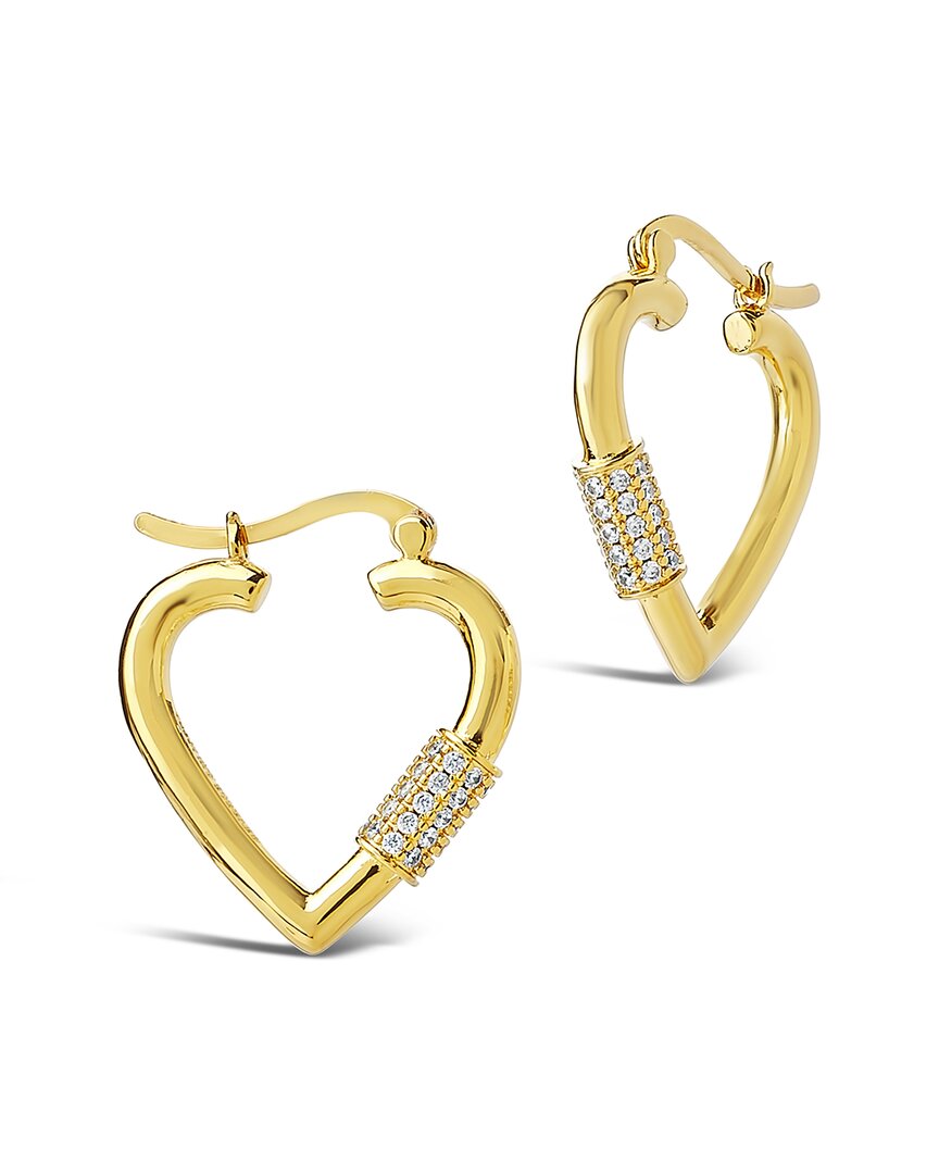 Sterling Forever 14k Plated Cz Heart Carabiner Hoops