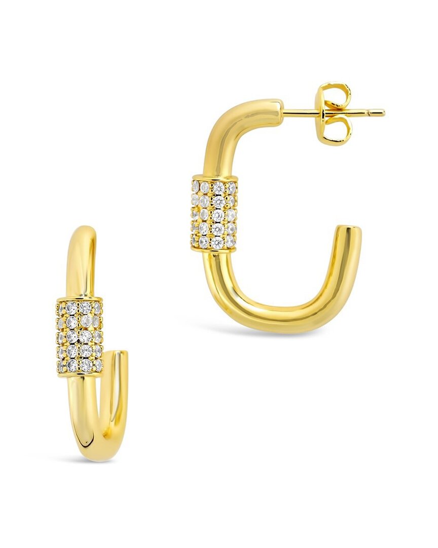 Sterling Forever 14k Plated Cz Carabiner Hoops